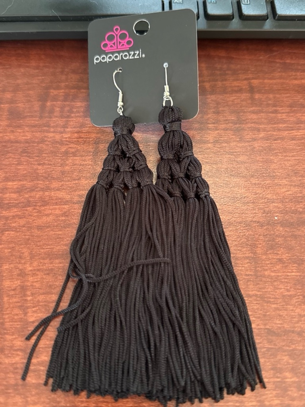 paparazzi Black Braided Tassel Statement Earrings